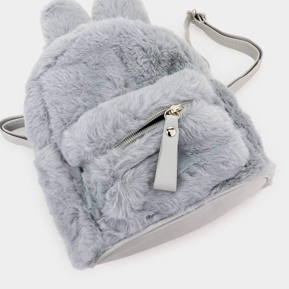 fuzzy mini backpack purse - Light Gray
